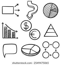 set of hand drawn doodle charts and bars collection element