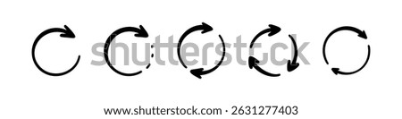 Set of hand drawn doodle childish circle loop arrow illustrations. Recycle round symbols. Crayon scribble reuse cycle icon. Kid simple diagram. Sustainable development. Paint brush sketch