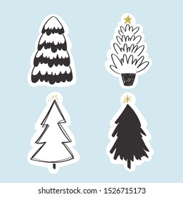 Set of hand drawn doodle Christmas trees. Vector illustration collection of Christmas Eve winter background use for greeting cards, posters, wrapping paper, banners, wallpaper 