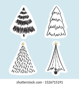Set of hand drawn doodle Christmas trees. Vector illustration collection of Christmas Eve winter background use for greeting cards, posters, wrapping paper, banners, wallpaper 