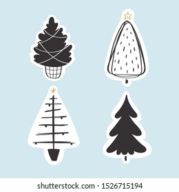 Set of hand drawn doodle Christmas trees. Vector illustration collection of Christmas Eve winter background use for greeting cards, posters, wrapping paper, banners, wallpaper 