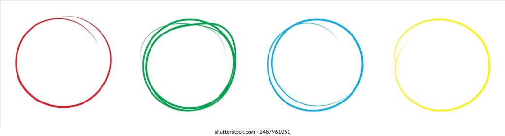 Set of hand drawn doodle circle ellipses shapes. Scribble circle and highlight text. Collection of different brush drawn black circles pen draw. Marker round elements isolated on white background.