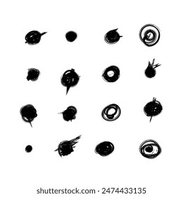 Set of hand drawn doodle circles in a grunge style. Scribble doodle circle and point. Collection black shapes dots and drops. Vector illustration for bullet journal. Isolated white background.