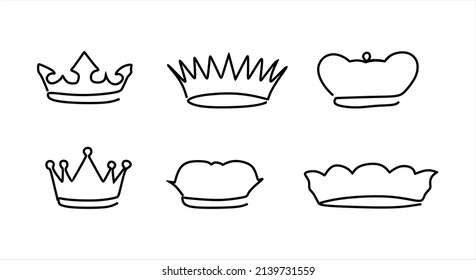 Set Hand drawn doodle crown . Queen and king badge design