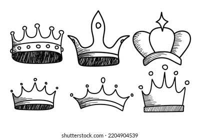 Set of Hand Drawn Doodle Crown.
