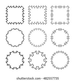 Set of hand drawn, doodle decorative frames and borders. Mono line design templates, isolated on white background