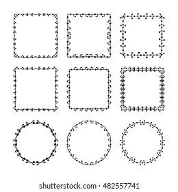 Set of hand drawn, doodle decorative frames and borders. Mono line design templates, isolated on white background