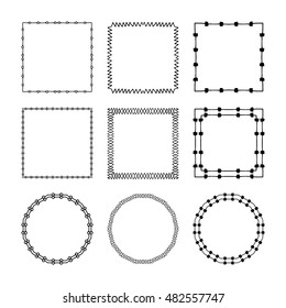 Set of hand drawn, doodle decorative frames and borders. Mono line design templates, isolated on white background