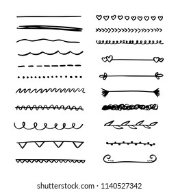 Set of hand drawn doodle dividers and borders. Vector Illustration.
