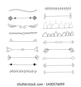 Set of hand drawn doodle dividers and borders. Vector Illustration.