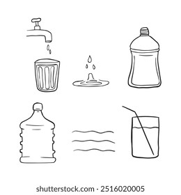 CONJUNTO DE MÃO DESENHADA DOODLE ÁGUA POTÁVEL ILUSTRAÇÃO