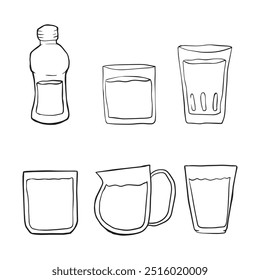SET OF HAND DRAWN DOODLE DRINKING WATER ILLUSTRATION