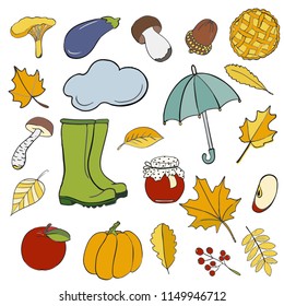 Autumn Set Autumnal Cartoon Symbols Collection Stock Vector (Royalty ...