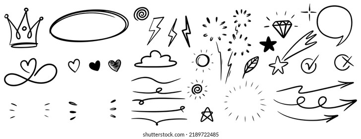 set of Hand drawn doodle elements for concept design isolated on white background. vector illustration.