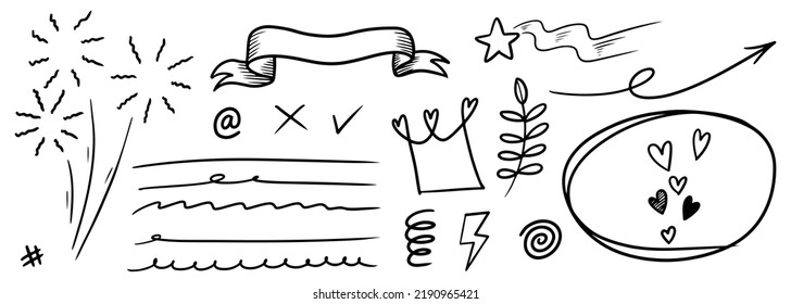 set of Hand drawn doodle elements for concept design isolated on white background. vector illustration.