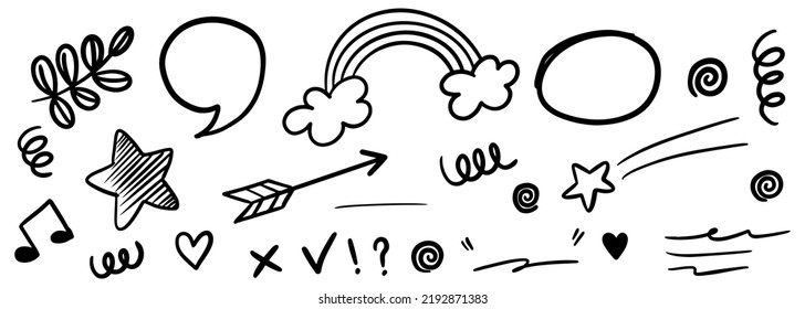 set of Hand drawn doodle elements for concept design isolated on white background. vector illustration.