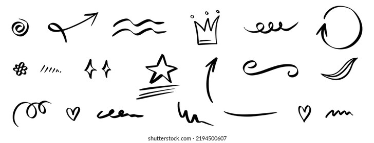 set of Hand drawn doodle elements for concept design isolated on white background. vector illustration.