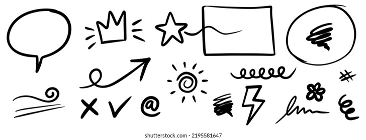 set of Hand drawn doodle elements for concept design isolated on white background. vector illustration.