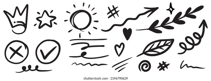 set of Hand drawn doodle elements for concept design isolated on white background. vector illustration.