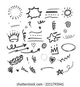set of Hand drawn doodle elements for concept design isolated on white background. vector illustration.
