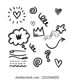 set of Hand drawn doodle elements for concept design isolated on white background. vector illustration.