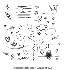 set of Hand drawn doodle elements for concept design isolated on white background. vector illustration.