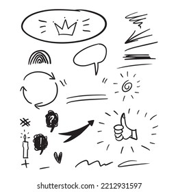 set of Hand drawn doodle elements for concept design isolated on white background. vector illustration.