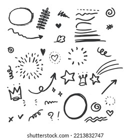 set of Hand drawn doodle elements for concept design isolated on white background. vector illustration.