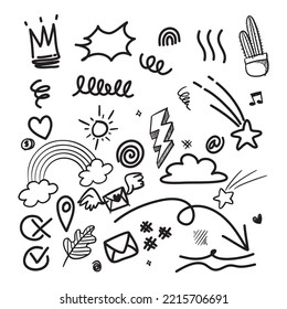 set of Hand drawn doodle elements for concept design isolated on white background. vector illustration.