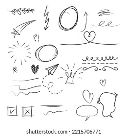 set of Hand drawn doodle elements for concept design isolated on white background. vector illustration.