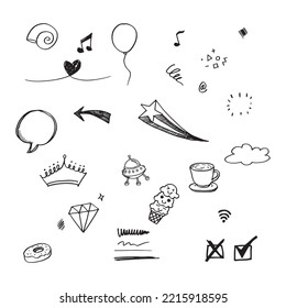 set of Hand drawn doodle elements for concept design isolated on white background. vector illustration.