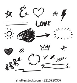 set of Hand drawn doodle elements for concept design isolated on white background. vector illustration.