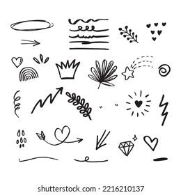 set of Hand drawn doodle elements for concept design isolated on white background. vector illustration.