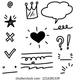 conjunto de elementos de doodle dibujados a mano para el diseño de concepto aislado en fondo blanco. ilustración vectorial.