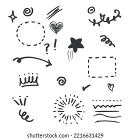 set of Hand drawn doodle elements for concept design isolated on white background. vector illustration.