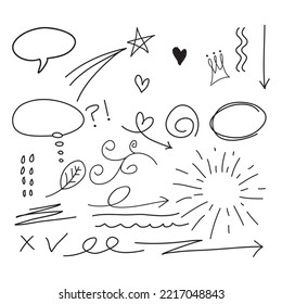 set of Hand drawn doodle elements for concept design isolated on white background. vector illustration.