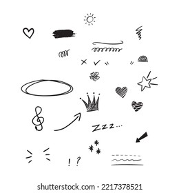 set of Hand drawn doodle elements for concept design isolated on white background. vector illustration.