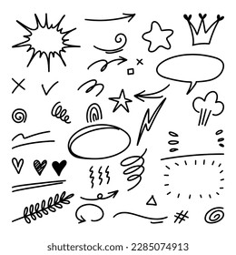 set of Hand drawn doodle elements for concept design isolated on white background. vector illustration.