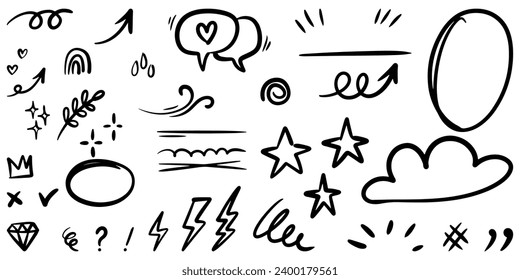 set of Hand drawn doodle elements for concept design isolated on white background. vector illustration.