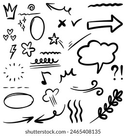 set of Hand drawn doodle elements for concept design isolated on white background. vector illustration.