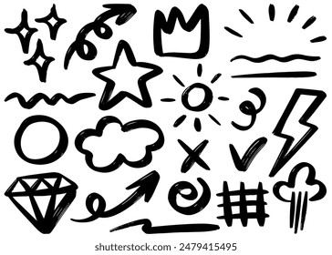 set of Hand drawn doodle elements for concept design isolated on white background. vector illustration.