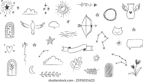 Set of hand drawn doodle elements. Vector Illustration.