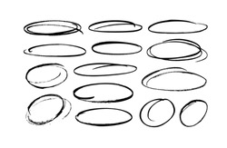 Set Of Hand Drawn Doodle Ellipses. Scribble Ovals And Bubbles To Circle And Highlight Text. Collection Of Different Brush Drawn Black Circles. Marker Round Elements Isolated On White Background.