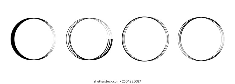 Set of hand drawn doodle ellipses. Collection of different brush drawn black circles. Marker round elements isolated on white background. design eps 10