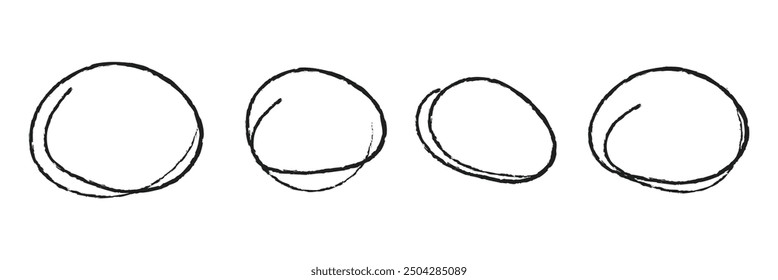 Set of hand drawn doodle ellipses. Collection of different brush drawn black circles. Marker round elements isolated on white background. design eps 10