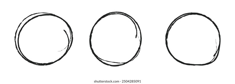 Set of hand drawn doodle ellipses. Collection of different brush drawn black circles. Marker round elements isolated on white background. design eps 10