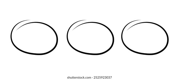Set of hand drawn doodle ellipses design. Circle line sketch icon in hand drawn style. Circular scribble doodle vector illustration on isolated background. Abstract, Modern design element, circle.