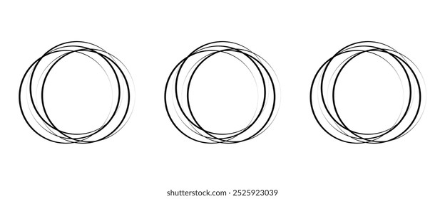 Set of hand drawn doodle ellipses design. Circle line sketch icon in hand drawn style. Circular scribble doodle vector illustration on isolated background. Abstract, Modern design element, circle.