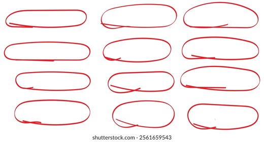 Set of hand drawn doodle ellipses. Scribble ovals and bubbles to circle and highlight text. Collection of different brush drawn black circles. Marker round elements isolated on white background.