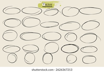 Set of hand drawn doodle ellipses. scribble ovals and bubbles to circle and highlight text. Collection of different brush drawn black circles. Marker round elements. Doodle set of black hand drawn 
